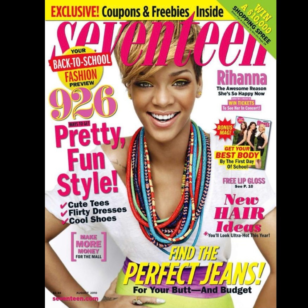 Vintage SEVENTEEN Magazine RIHANNA AUGUST 2010 Back TO School edition JEAN GUIDE